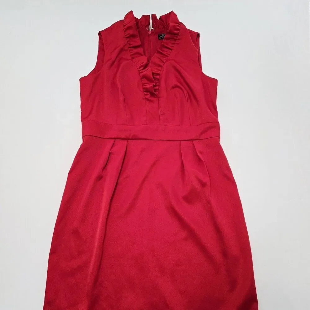 Jessica Howard 12 Dress Red Satin Cocktail Ruffle Collar Sheath Sleeveless